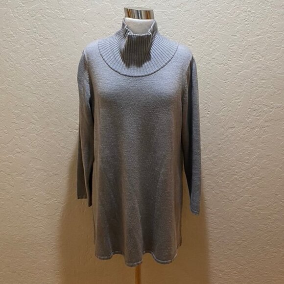 Eileen Fisher long mock turtleneck sweater size L - Picture 1 of 8